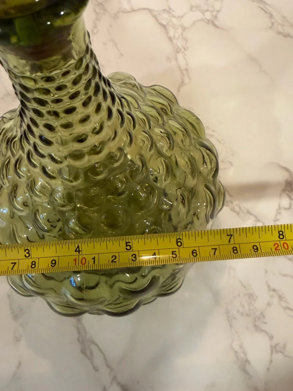 MCM Vintage Green Hobnail Bubble Glass Decanter Genie Bottle w Stopper 16”